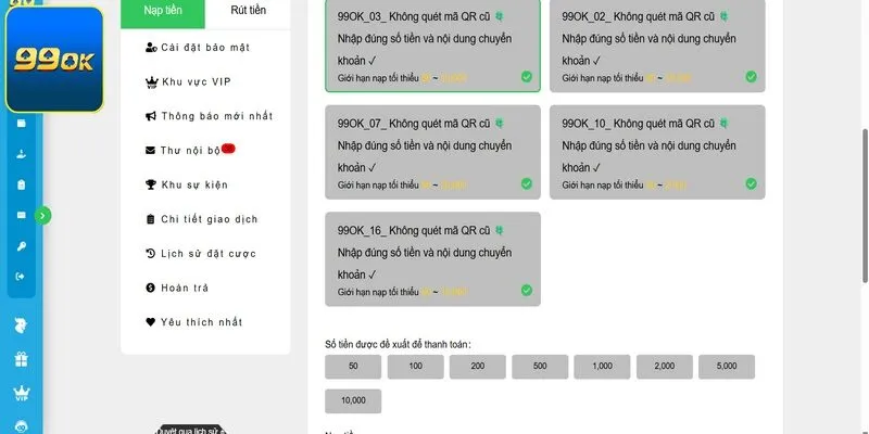 Nạp tiền 99OK được hỗ trợ qua nhiều kênh giao dịch khác nhau